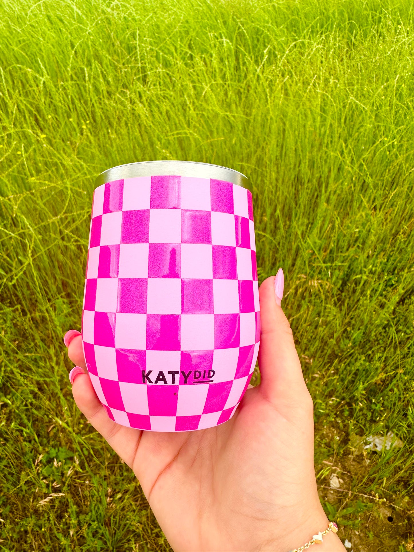 Pink Checker wine tumbler
