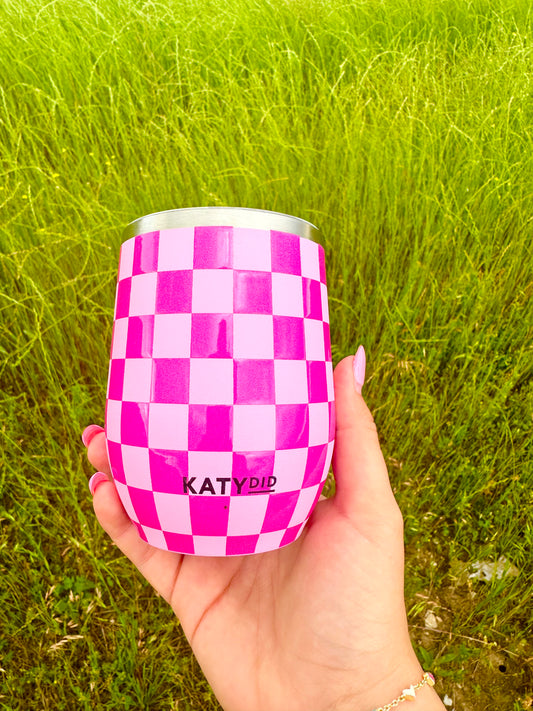 Pink Checker wine tumbler