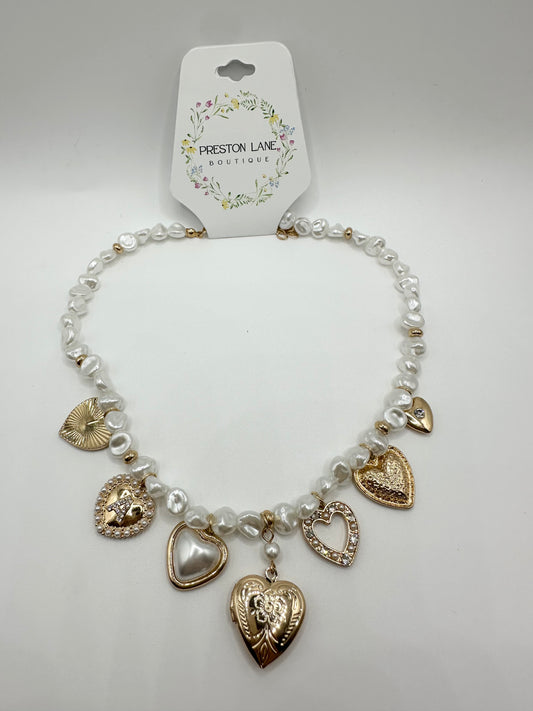 Heart Charm Pearl necklace