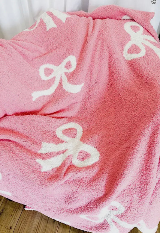 Pink and White Bow blanket
