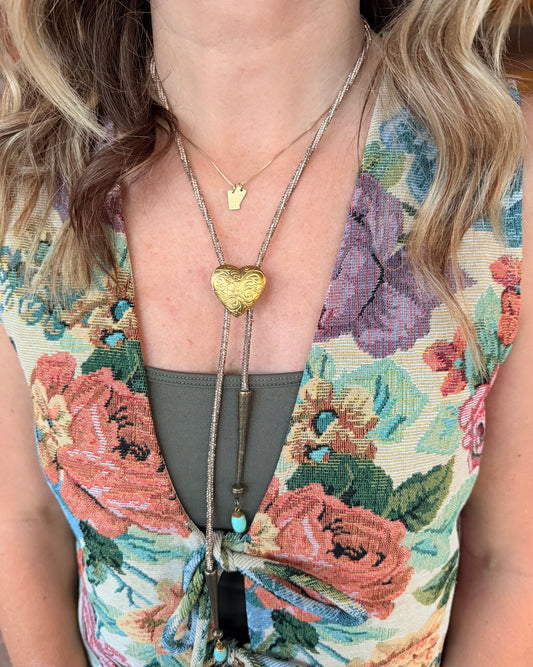 Champagne Rhinestone Heart Locket bolo