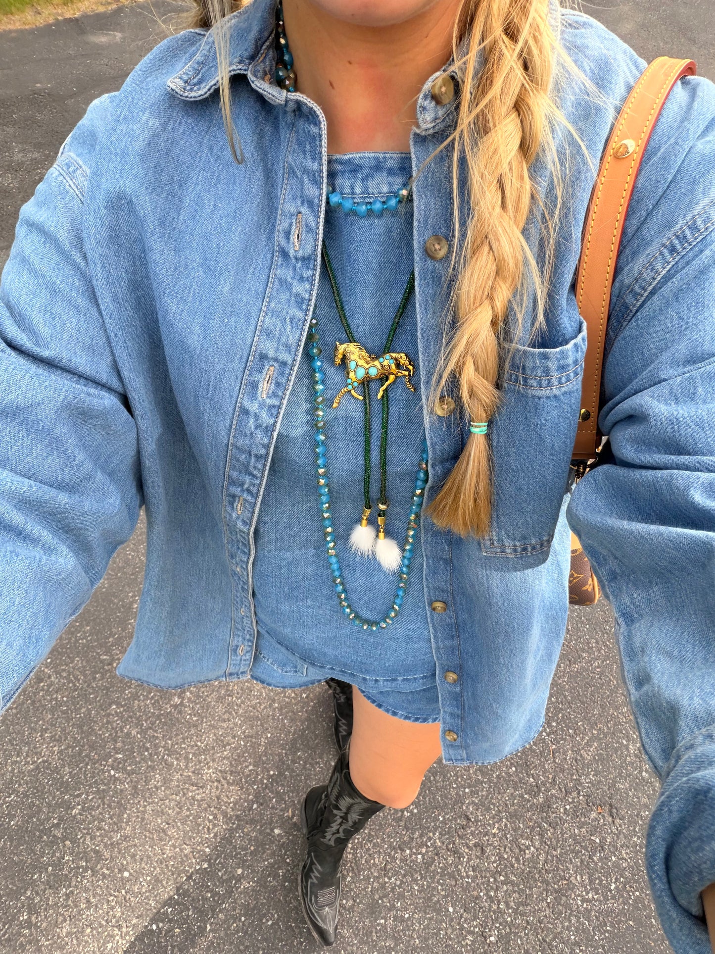 Green Rhinestone Turquoise Horse bolo